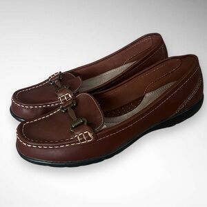 THOM MCAN Gavyn Women's Brown Leather Loafers With Buckle Detail Size 8 |‎ EUC